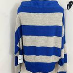 Free People Cassidy Cotton/ Linen Wide Stripe Off Shoulder Sweater Blue/… Photo 2