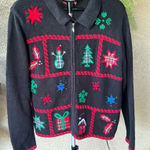 Vintage Festive Holiday Cardigan with Embroidered Designs Black Size L Photo 0