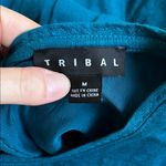 Tribal Teal Cotton Blend Long Sleeve High Low Hem Blouse Photo 14