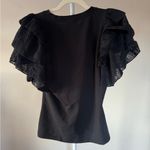 Gracia  Black Lace Ruffle Short Sleeve Top - M Photo 1