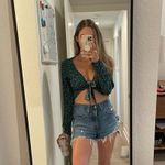 Brandy Melville  Green Floral Long Sleeve Crop Top Photo 7