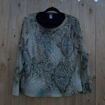 Jones New York Size XL Top Tee Shirt Long Sleeve Sequin Grunge Green Brown Photo 0