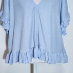 Bishop and Young Light Blue Cropped V-Neck Top with Ruffle Trim Size Large Photo 3