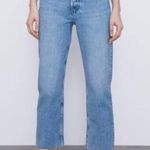 ZARA Light Wash High Rise Straight Leg Raw Hem Jeans Photo 0