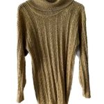 Vintage gold metallic sparkle ribbed knit turtleneck tunic sweater size medium M Photo 8