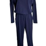 Brittany Humble Off Shoulder Jumpsuit XS Blue Elastic Waist Pockets Long Sleeves Photo 0