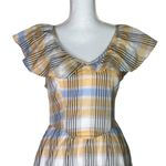 Saint Geraldine Polly Cotton Ruffle Cottagecore Kingsley Plaid Pocket Midi Dress Blue Photo 1