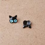 Stud Earrings‎ Ear Jacket Cat Design Zinc Alloy Silver Earrings Retro Cute Style Black Photo 2