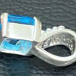Sterling Silver SCBS 925 Emerald Cut Blue Topaz CZ Cubic Zirconia Pendant 2.9g Photo 8