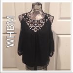 White House | Black Market Black Floral Embroidered Cold Shoulder Top XS NWT Photo 4