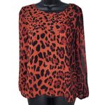 YA Los Angeles Leopard Print Blouse Top Women's Size S Long Sleeve Sheer‎ Orange Black Photo 1