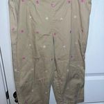 White Stag Khaki Crop Below-The-Knee Embroidery Y2K Pink Flower CapriPants Size8 Photo 0