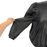 ZARA  Womens Black Faux Leather Long Puff Sleeve Drawstring Top  Size Large Photo 2