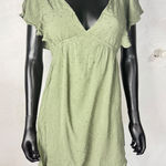 Magnolia Boutique Green Mini Dress Swiss Dot‎ V Neck Flutter Sleeve Photo 0