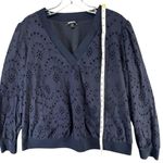 EXPRESS Tops Womens XL Navy Blue Cotton Eyelet V Neck Cottagecore Boho Feminine Photo 10