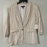 Ellen Tracy Linen Blend Striped Neutral 3/4 Sleeve Blazer Size Medium Coastal Photo 0