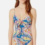 Trina Turk  Moroccan Paisley Knot Front High Leg One Piece Swimsuit Size 10 Photo 0
