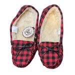 SO  Moccasin Shoes Womens Size 7-8 Medium Buffalo Plaid Faux Fur Slippers Cozy Ho Photo 0