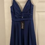 La Femme  Navy Blue Striped Long Prom Dress size 4 brand new with tag Photo 1