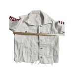 True Religion Fashion trucker with Red Logo on Sleeves Sz XS White Jean Jacket Photo 4