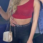 Pretty Little Thing PLT Red Glitter One Shoulder Crop Top Photo 0