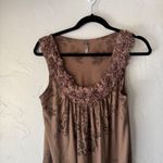 Y2k Cappuccino Tank Top Brown Floral Print Ruffle Neck Sleeveless Boho Going out Size L Photo 1