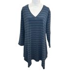 Garnet Hill Slate Blue Navy Striped Tunic XL Hankerchief Hem Boho Popover Photo 1