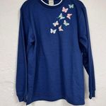 Blair  Blue Butterfly Embroidered Sweatshirt Womens M Grandma Core Casual Cozy Photo 0