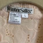 🌞WinterSilks Light Peach Silk Blend Eyelet Button Up Long Sleeve Blouse #O Orange Size L Photo 3