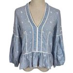 Ulla Johnson Etienne Blouse Chambray Floral Embroidered Swiss Dot Photo 4