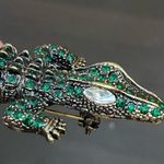 Antique Style Green Alligator Gator Crocodile Rhinestones Bling Brooch Photo 7