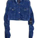 American Bazi  Cropped Denim Jacket Size 1X NWT Scrunched Sleeve Jean Jacket Photo 0