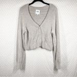 Aerie Cream Taupe Fuzzy Crop Button Cardigan Photo 1