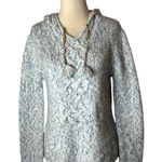 Next Era By  Sweater Women Medium Blue‎ White Cable Knit Hooded Pullover Tassel Photo 0