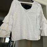 Zara Basic Collection‎ Ruffle Sleeve V Neck Blouse White S Linen Photo 4