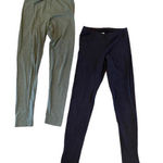 Old Navy Set of 2 Cotton Leggings, Army Green & Solid Black w/ Ankle Bow Detail Photo 0