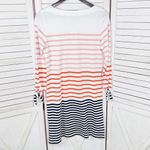 Nautica Striped Tie Sleeve Shirt Shift Dress White Coral Small Photo 9