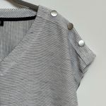 Jones New York Blue White Gray Textured V-Neck Short Sleeve Shirt Medium Photo 2