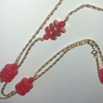 Vintage Gold Tone & Red Unique Flat Round Beaded Boho Retro Necklace Photo 3