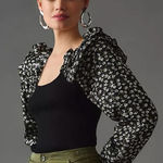 Anthropologie By Woven Ruffle Sleeve Sweater Black White Floral Medium Party Photo 0