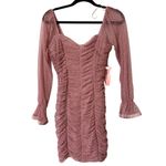 Haute Monde  junior small ruched mesh mini dress long sleeve sweetheart neckline Photo 11