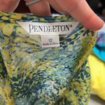 Pendleton  Blue and Yellow Ruffled Sleeveless Button Front Blouse Photo 3