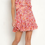 Poupette St Barth Clara Mini Dress Red Chagal Print Orange Pink Size Medium Photo 0