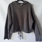 Lucky Brand Gray Textured Knit Hoodie Sweater L Drawstring Hem Winter Cozy Photo 0