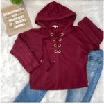 Active USA  Women's Pullover Hoodie Sweatshirt small Long Sleeve Lace Up maroon* Photo 1