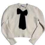 ZARA  Cream Long Sleeve Velvet Bow Sweater Women's Size Medium Photo 5