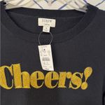 J.Crew NWT Black Holiday Teddy crewneck Sweater Gold Letters “cheers” size S Photo 3