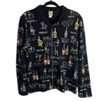 Jess & Jane Size Large Full Zip Collared Sweatshirt Black Wine Print Rhinestone Photo 0