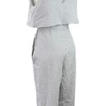 ZARA  Womens Blue Striped V-Neck Sleeveless Drawstring One-Piece Jumpsuit Sz M Photo 2