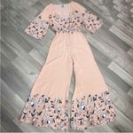 Anthropologie Jaase Floral Dandelion Wide‎ Leg Jumpsuit Peach Blue Small Photo 15